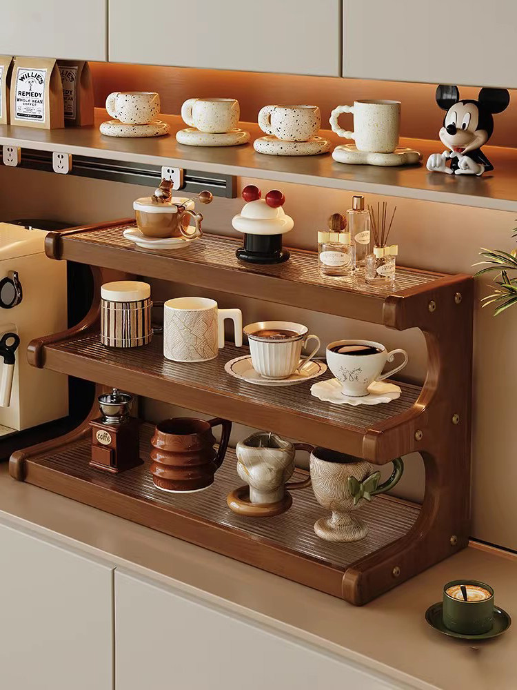 实木杯架杯子收纳置物架桌面收纳架餐边柜咖啡机覆古亚克力水杯架