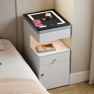 极窄床头柜保险箱一体2025爆款 小型带锁奶油风夹缝窄柜30cm收纳柜