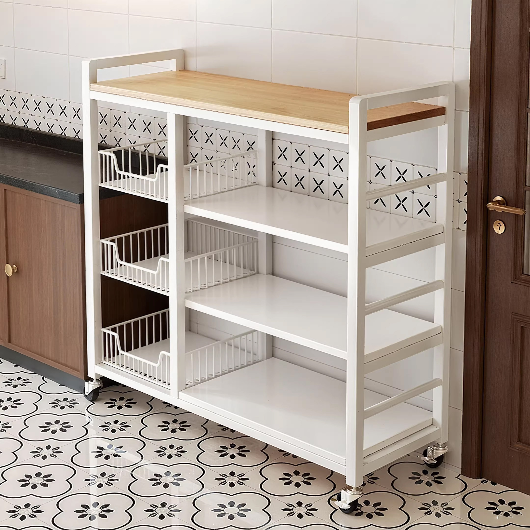 厨房置物架多功能家用落地多层果蔬菜篮子收纳架微波炉简易货架子