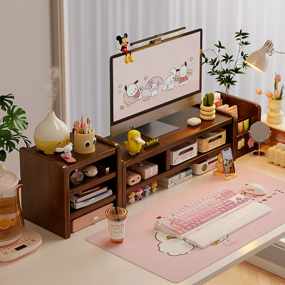 【3A级橡胶木】桌面收纳柜增高架