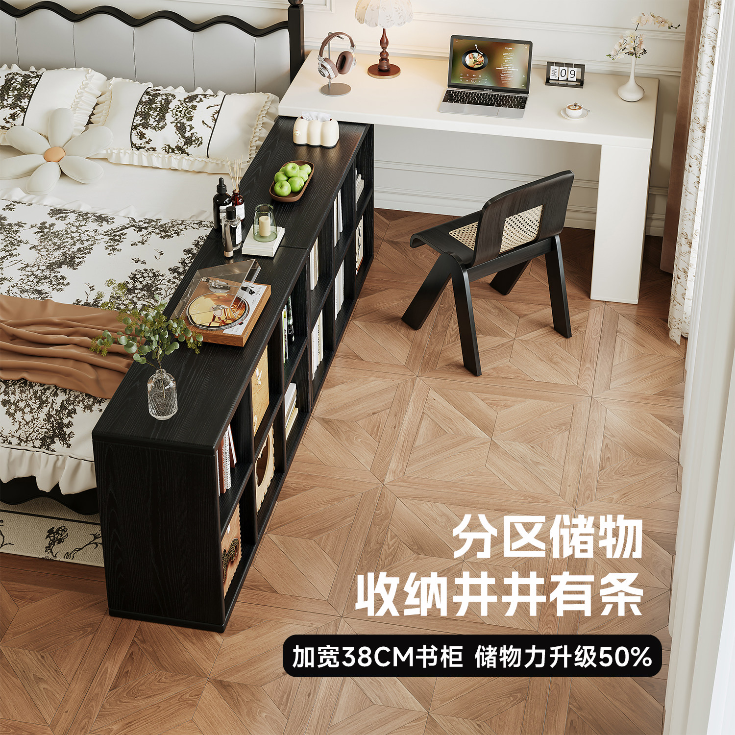 转角书桌家用学生学习桌书架一体L型半包围床边柜卧室实木电脑桌