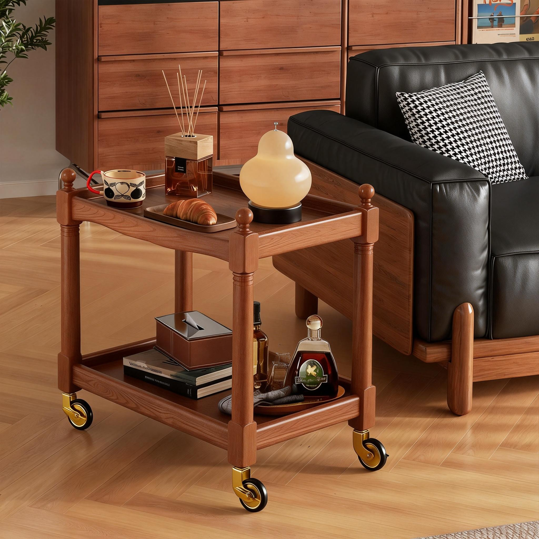 可移动小推车茶几客厅家用中古风小桌子双层实木沙发边置物架边几,住宅家具,角几/边几,淘宝优惠券,粉丝福利购,淘宝优惠卷