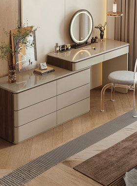 琉光梳妆台斗柜一体2026新款轻奢高级感意式极简卧室实木化妆桌镜