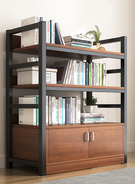 书架置物架落地客厅矮柜子一体靠墙钢木储物柜转角展示柜带门书柜