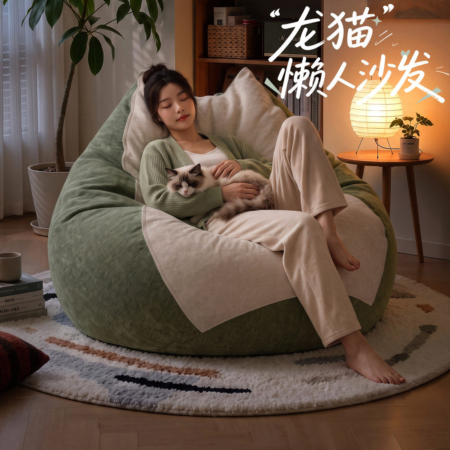 龙猫豆袋懒人沙发可躺可睡单人椅卧室榻榻米窝窝小沙发儿童卡通