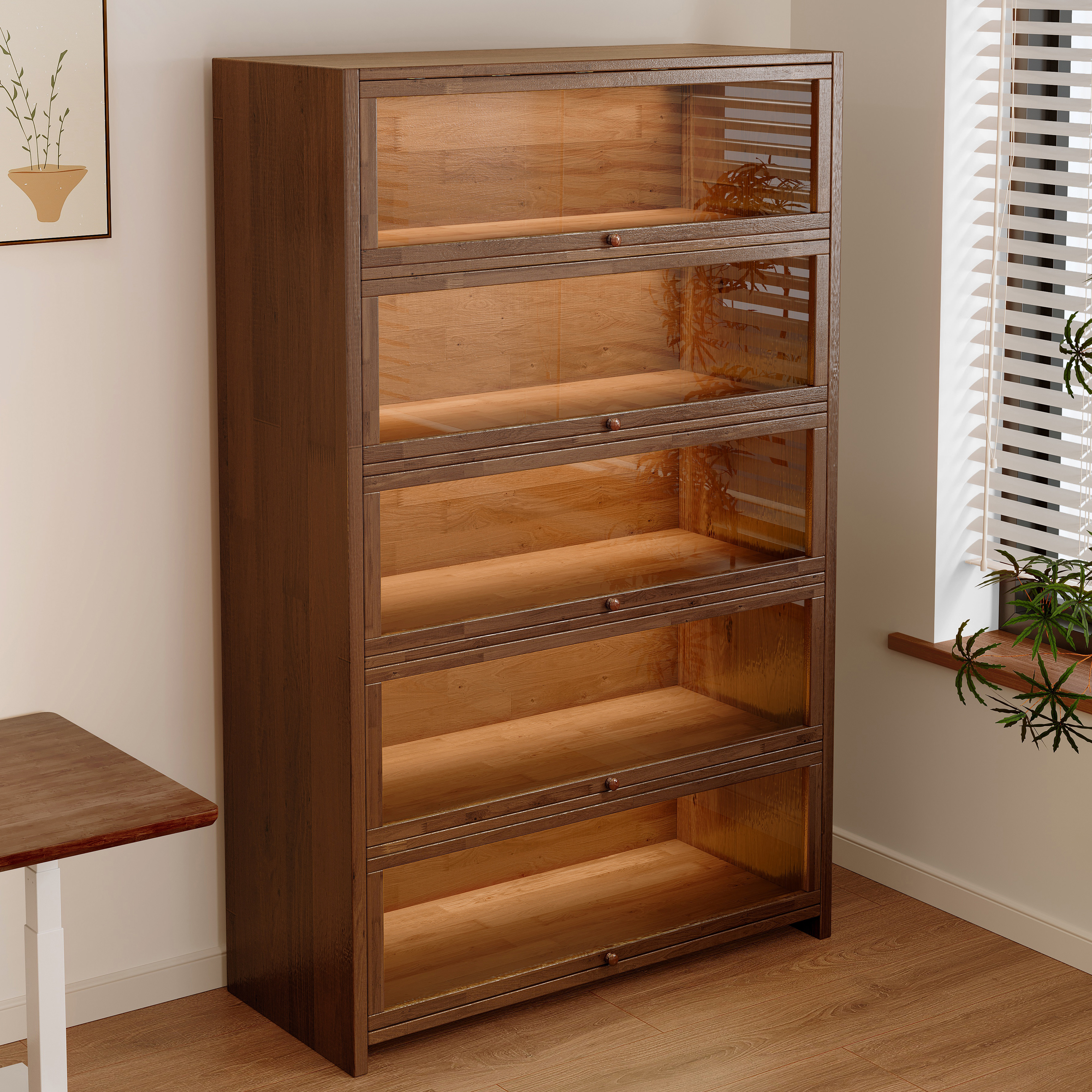 实木书柜储物柜一体收纳展示柜子靠墙胡桃木色防尘书架置物架落地,住宅家具,书架,淘宝优惠券,粉丝福利购,淘宝优惠卷
