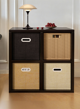 实木格子柜卡莱克自由组合书柜靠墙收纳矮柜黑色四格中古风书架