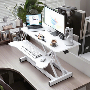 气动增高架站立式升降电脑工作台桌面支架办公室笔记本实木显示器