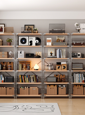 顶天立地置物架靠墙免打孔落地光轴收纳架子客厅仓库储藏室储物柜