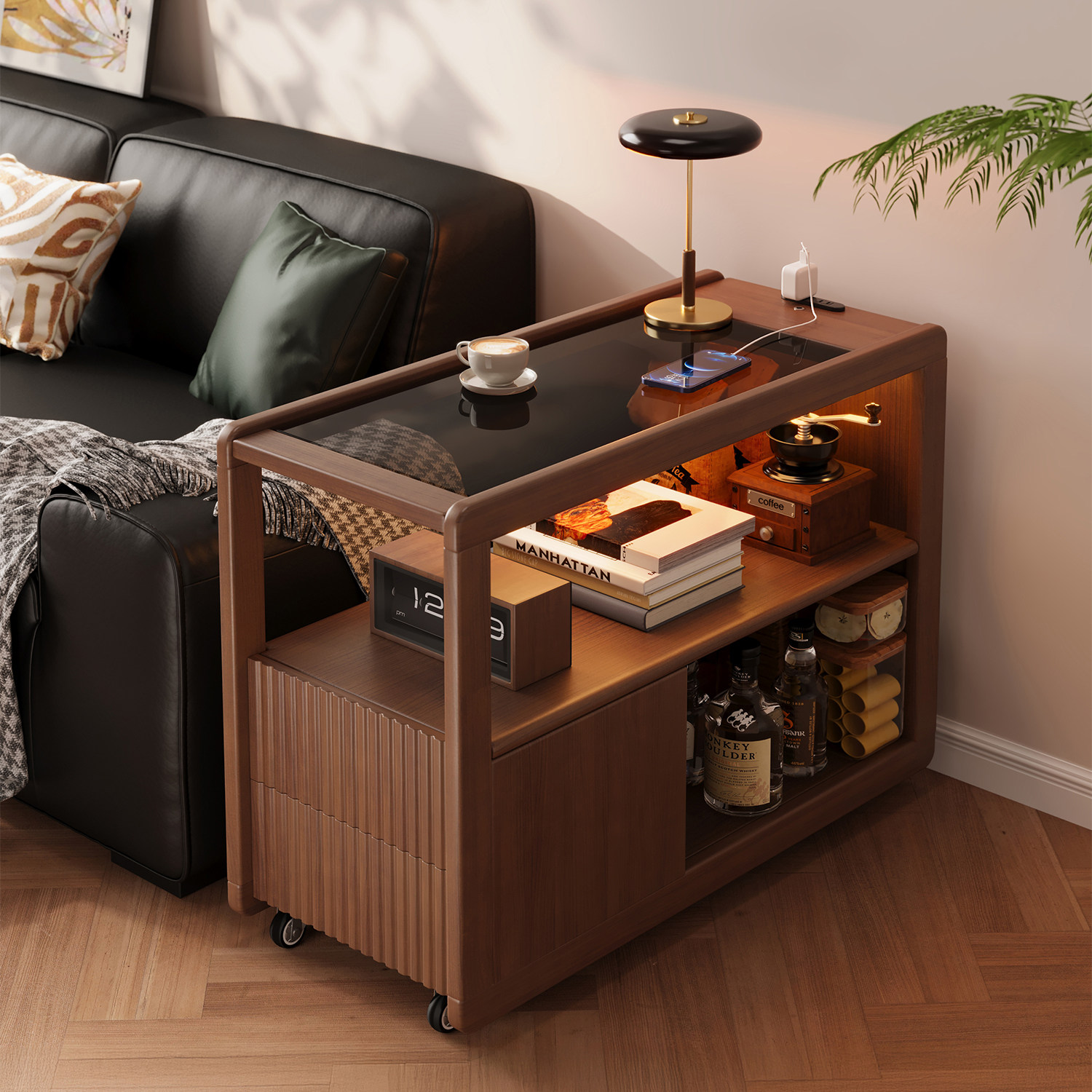 新款实木沙发边柜侧边柜茶水柜客厅家用茶几边桌子小推车移动边几