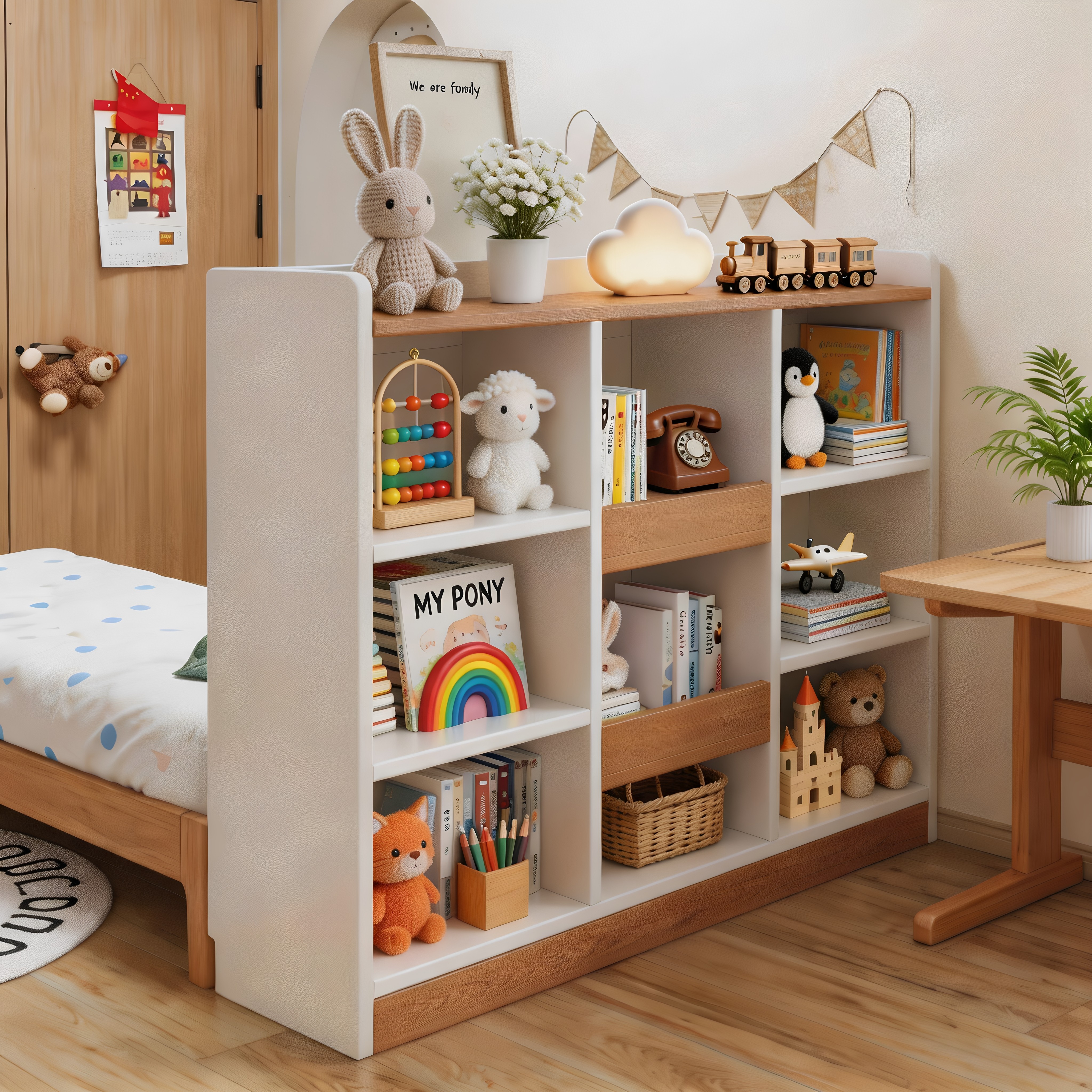 新款拼色实木芯半包围床边柜书柜图片