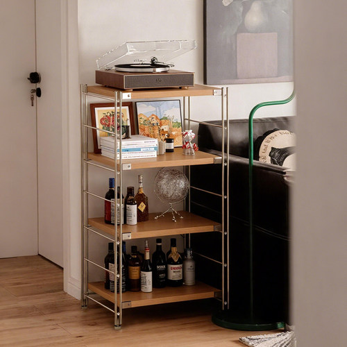 日式原木风沙发边置物架落地收纳