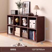 Solid wood bookshelf, floor-standing walnut wood color, freely combinable, living room cabinet, storage cabinet, household grid bookcase, storage cabinet thumbnail 6