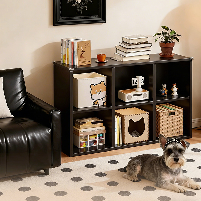 高级感黑色实木格子柜书架落地置物架沙发旁轻奢书柜痛柜六格柜,住宅家具,书架,淘宝优惠券,粉丝福利购,淘宝优惠卷