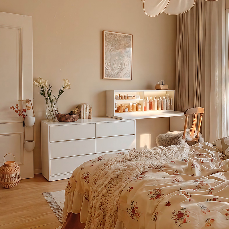 化妆台斗柜一体现代卧室简约2025新款置物柜床尾柜化妆桌收纳一体