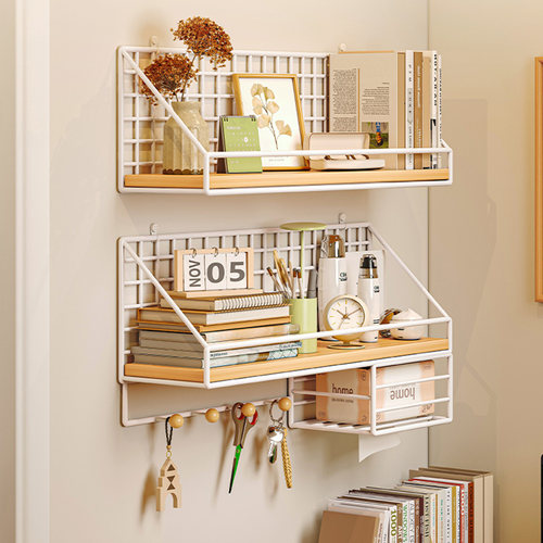 实木墙上置物架免打孔一字木板