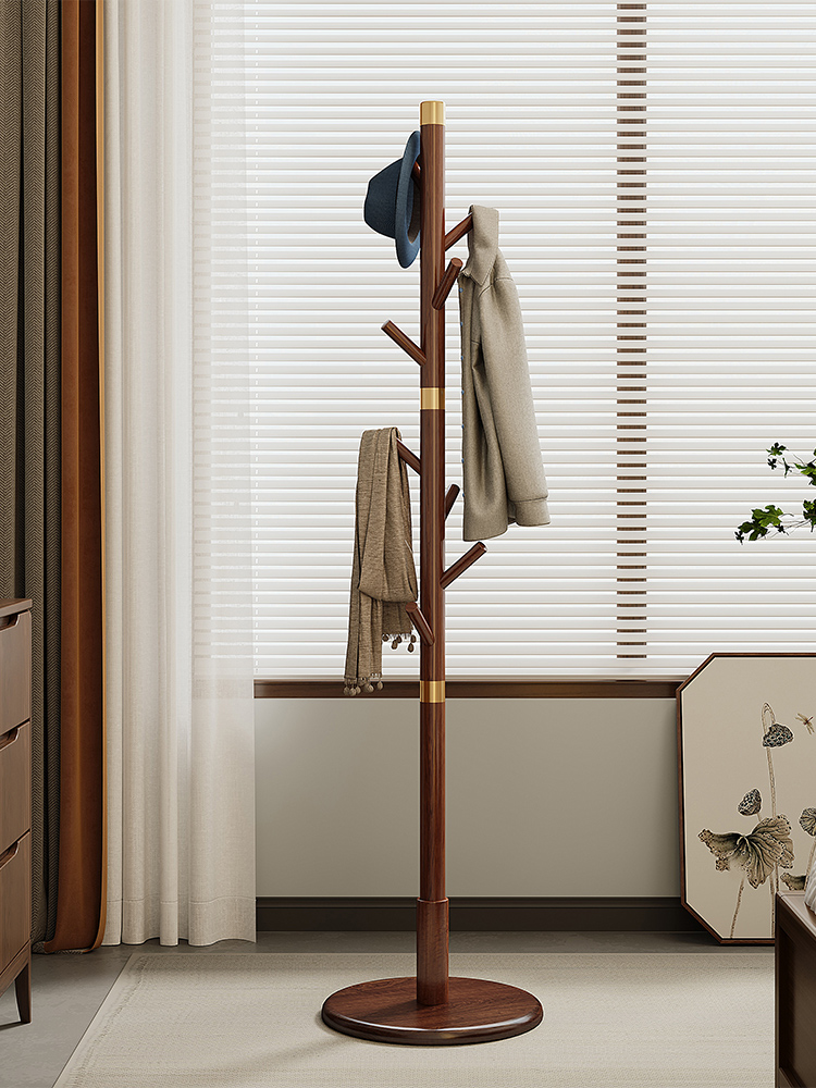 实木衣帽架落地卧室家用新中式办公室挂衣杆立式挂衣架轻奢挂包架