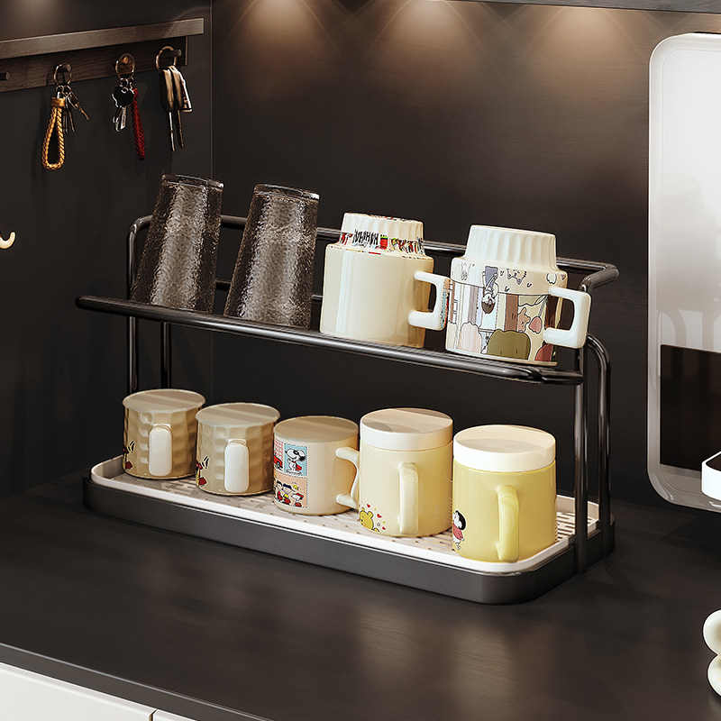 杯子沥水架双层托盘架餐桌台面水杯茶杯咖啡杯收纳架子杯架置物架