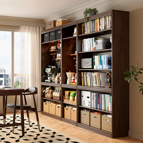 橡胶木实木书柜整墙去客厅化