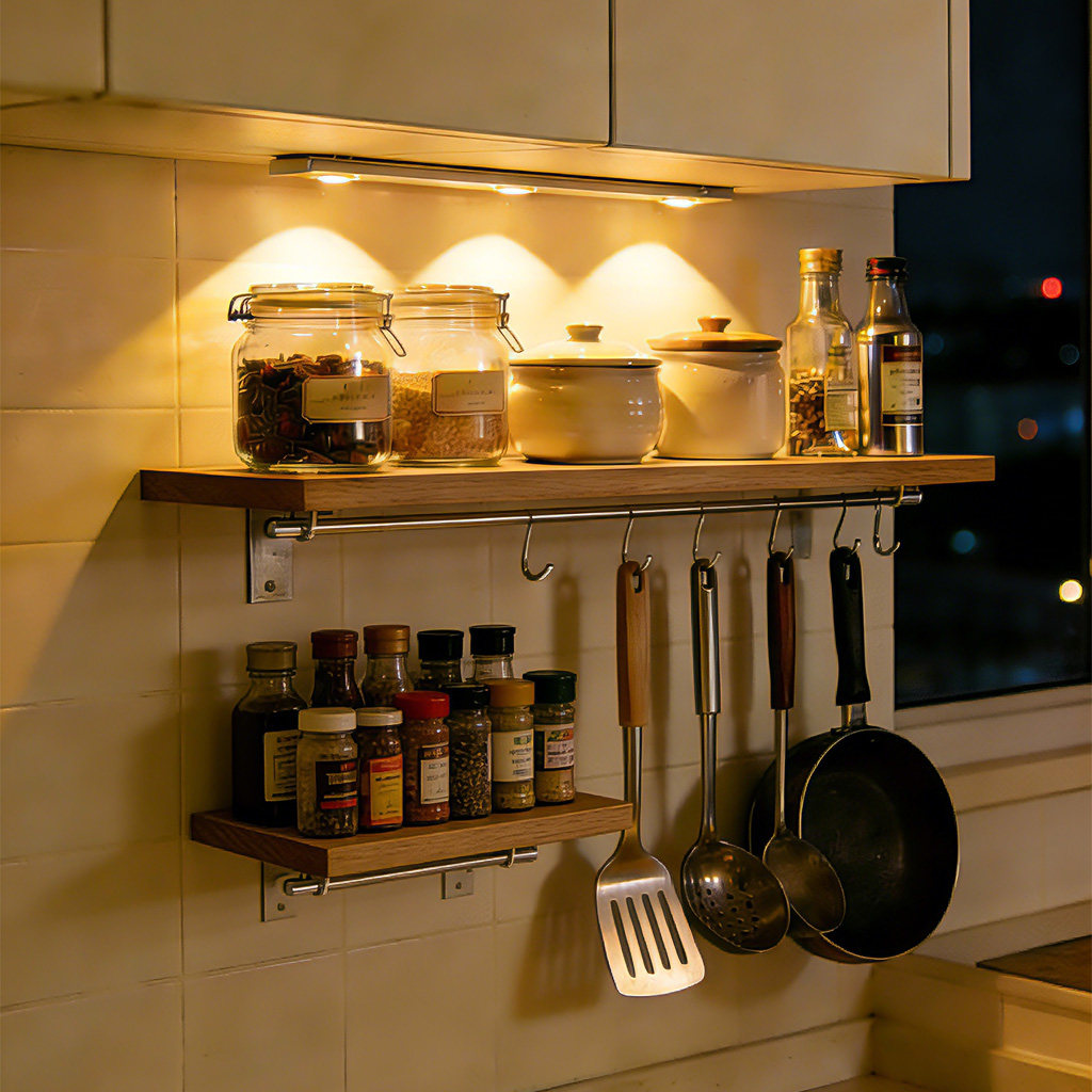 厨房墙上置物架免打孔实木一字板餐厅调料品收纳架壁挂式墙面隔板