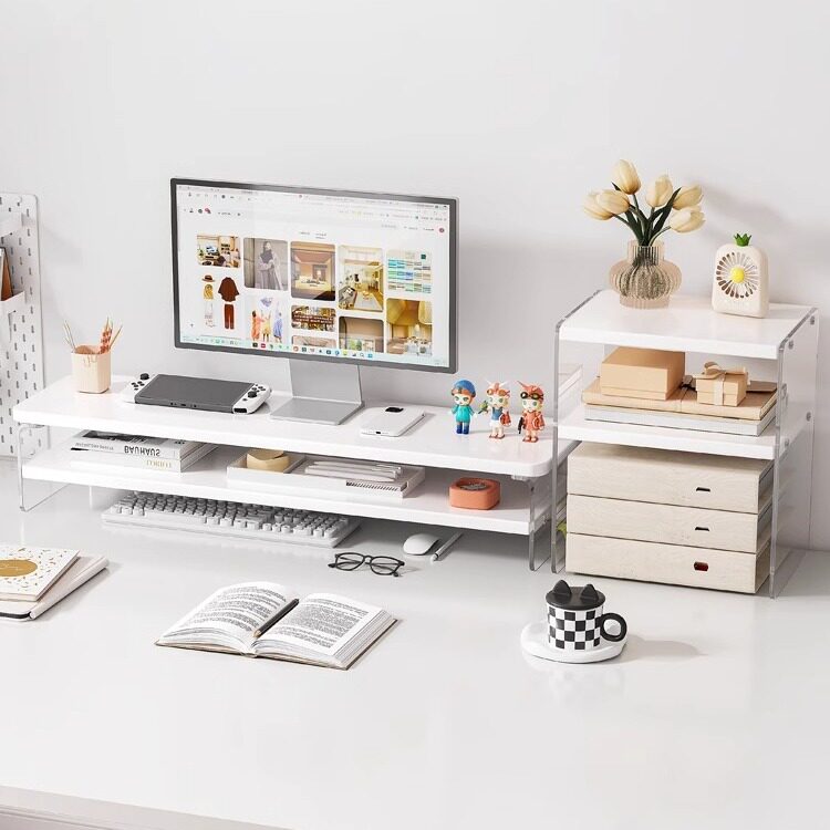桌面亚克力增高架工位电脑显示器实木托架支架子办公室收纳置物架
