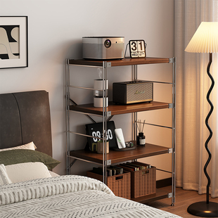 中古风床头置物架家用卧室落地多层光轴靠墙收纳架子储物柜展示架