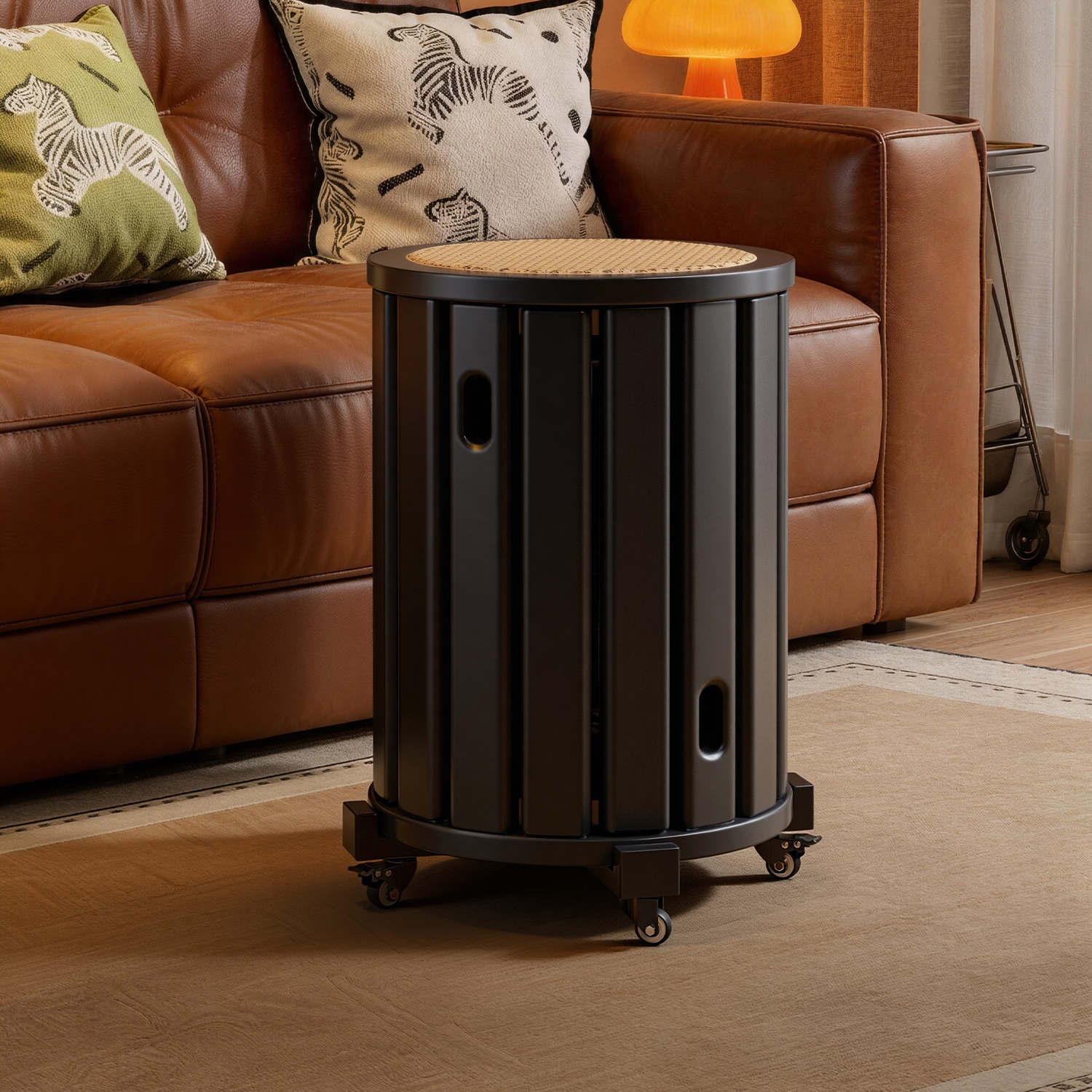 可叠放家用实木凳子藤编叠叠凳餐厅圆凳中古风堆叠凳备用凳组合凳