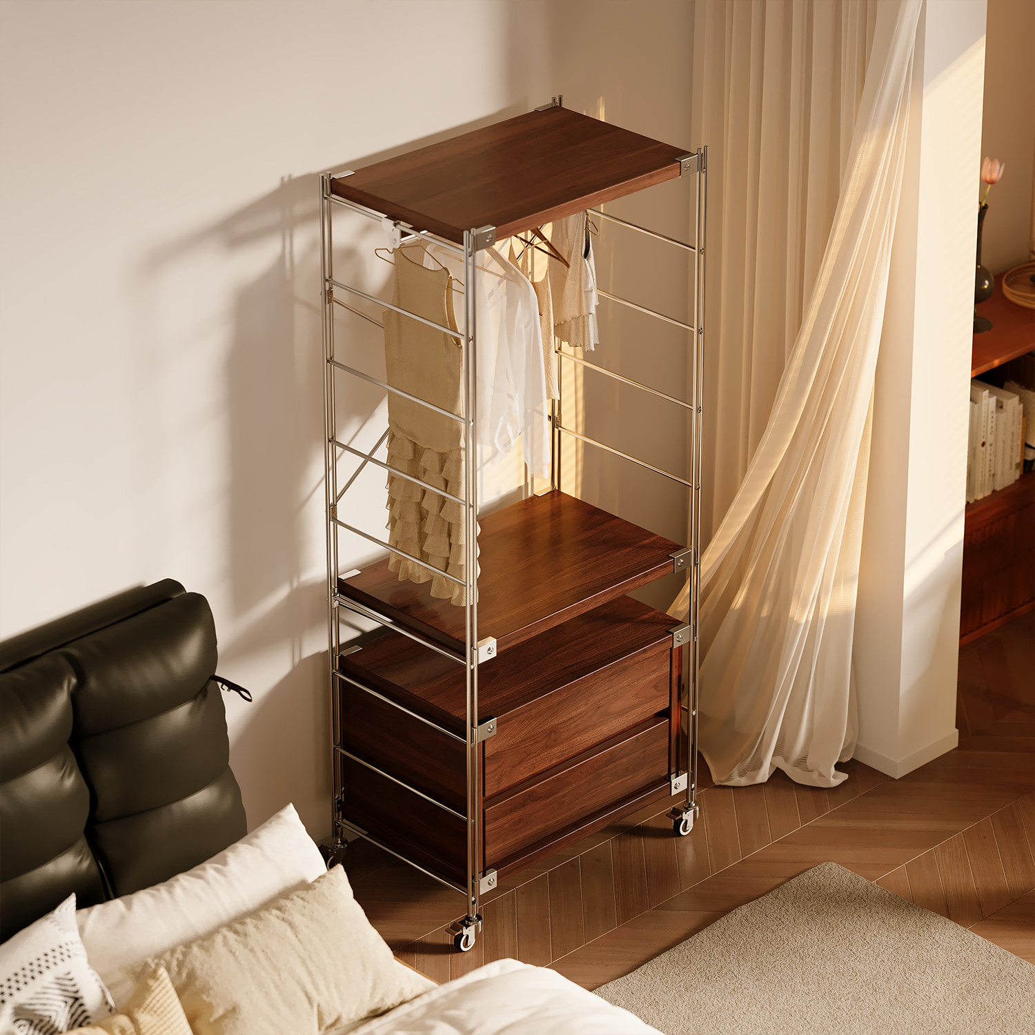 中古风衣柜开放式家用移动衣帽架