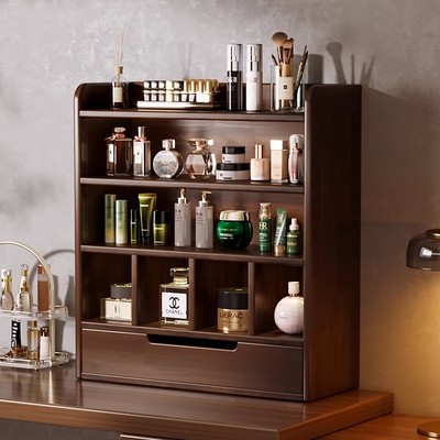 化妆品收纳盒实木桌面置物架台面杂物收纳柜办公桌手办展示整理柜