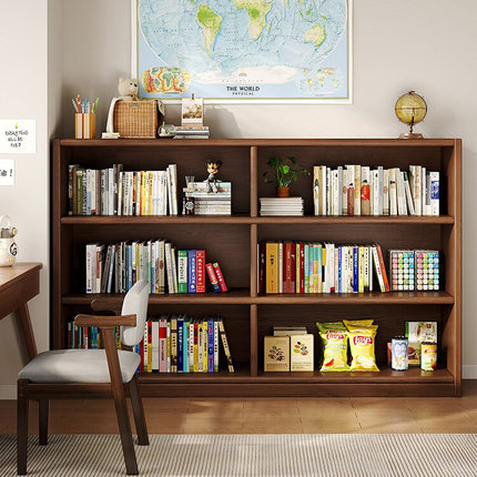 实木书架置物架落地儿童家用收纳储物柜子格子展示矮书柜一体靠墙