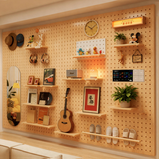 实木洞洞板门后置物架入户玄关收纳造型墙定制墙面挂板配件展示架