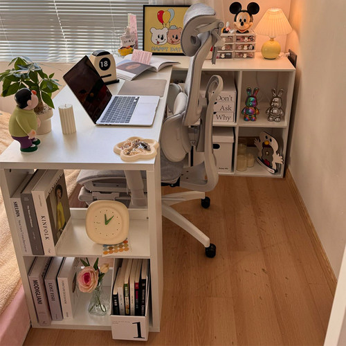 转角书桌家用学习桌子卧室女生梳妆台书柜一体实木l型拐角电脑桌