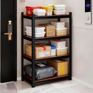 钢骨家门口外卖置物架快递小架子层高任意调节金属货架收纳储物柜