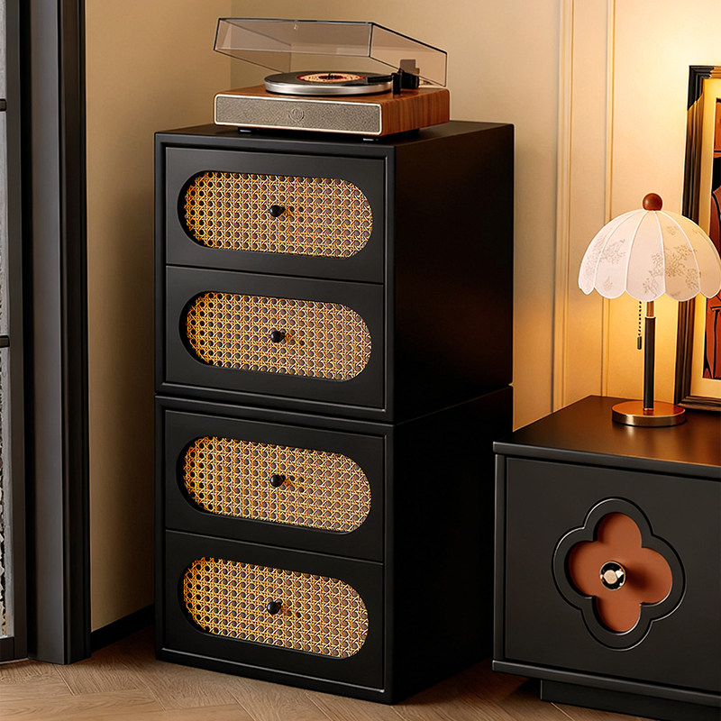 实木复古藤编可叠放沙发边柜小户型客厅收纳柜爆款家用卧室床头柜