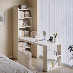 转角梳妆台书柜一体家用电脑桌现代奶油风卧室化妆桌书桌一体柜