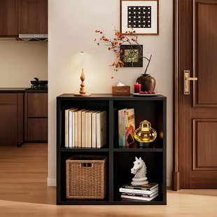 实木格子柜卡莱克四格书架落地置物架客厅省空间矮柜收纳储物书柜