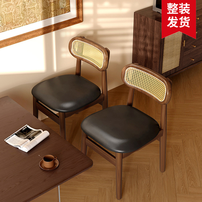 中古风餐椅家用实木餐桌椅藤编椅法式复古靠背椅2025新款椅子