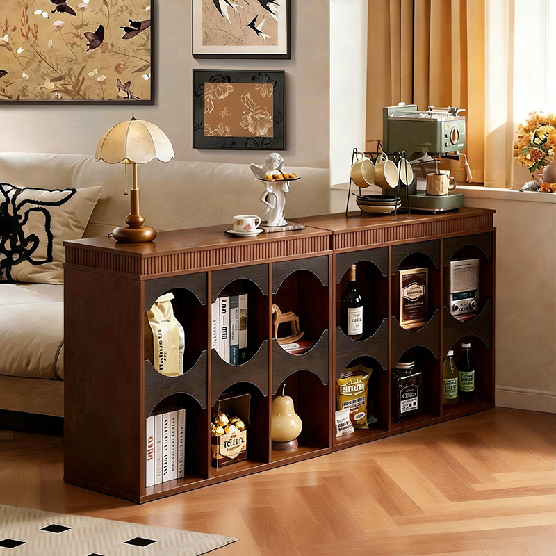 沙发侧边书柜客厅中古隔断落地格子柜家用实木书架储物一体收纳柜,住宅家具,书架,淘宝优惠券,粉丝福利购,淘宝优惠卷