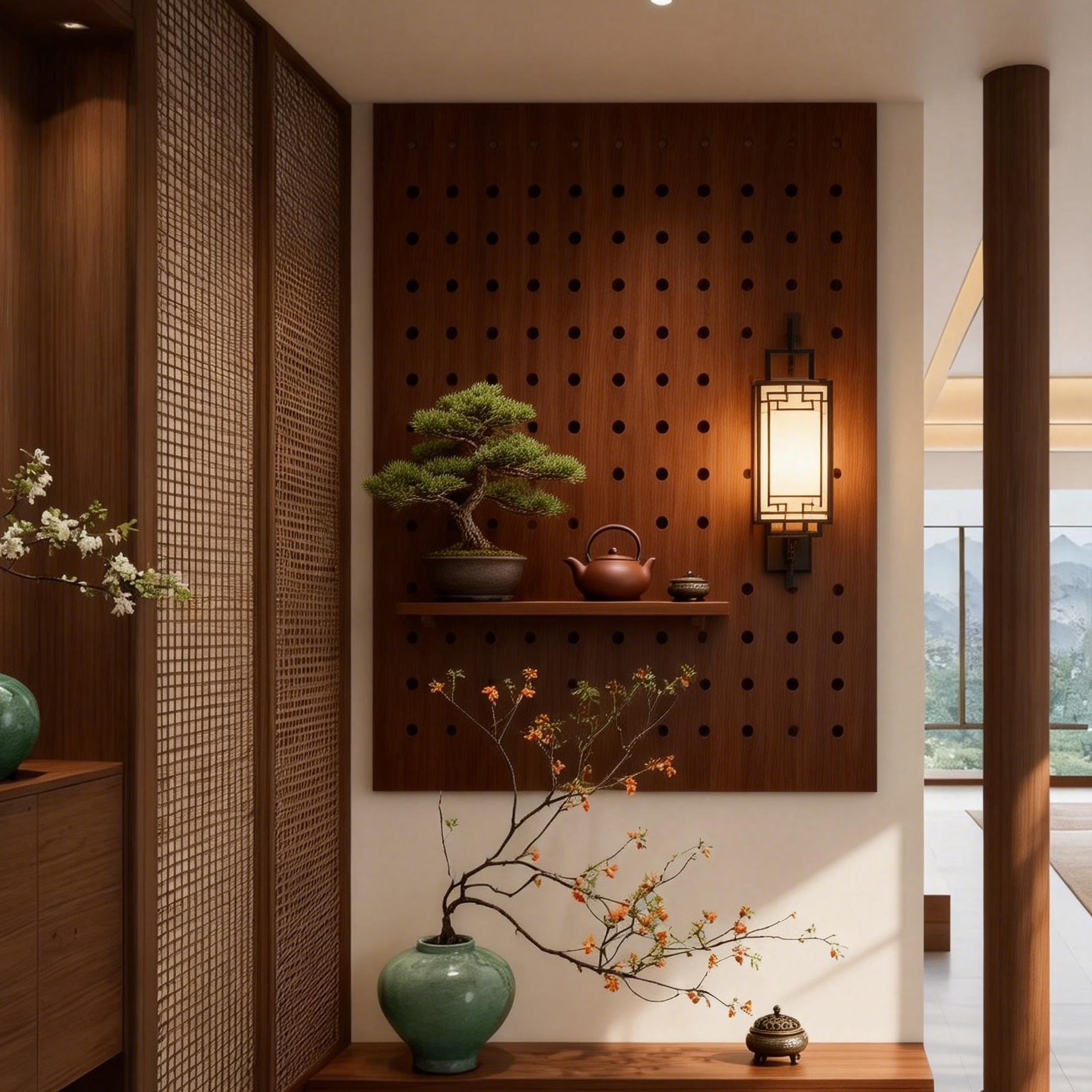 宋式美学全实木洞洞板置物架玄关收纳中式装饰造型墙胡桃色展示架,住宅家具,搁板/置物架/家用陈列架,淘宝优惠券,粉丝福利购,淘宝优惠卷