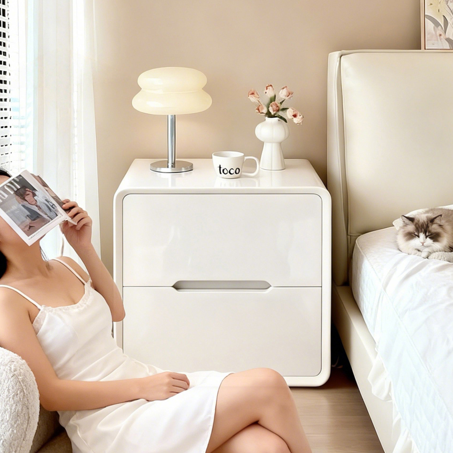 床头柜实木烤漆家用卧室2026新款小型奶油风轻奢高级简约置物柜子,住宅家具,床头柜,淘宝优惠券,粉丝福利购,淘宝优惠卷