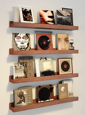 黑胶展示架实木墙上置物架一字唱片碟片CD架卧室电视墙搁板收纳架
