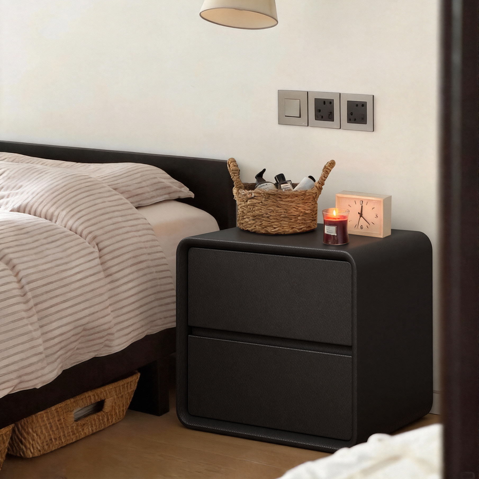 黑色床头柜2026热卖轻奢高级感黑色系奶油风实木床边置储物收纳,住宅家具,床头柜,淘宝优惠券,粉丝福利购,淘宝优惠卷