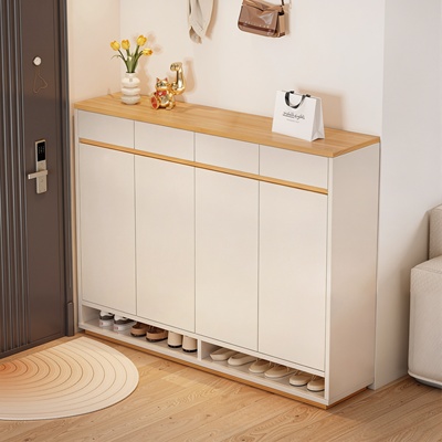 原木奶油风鞋柜，颜值收纳双在线