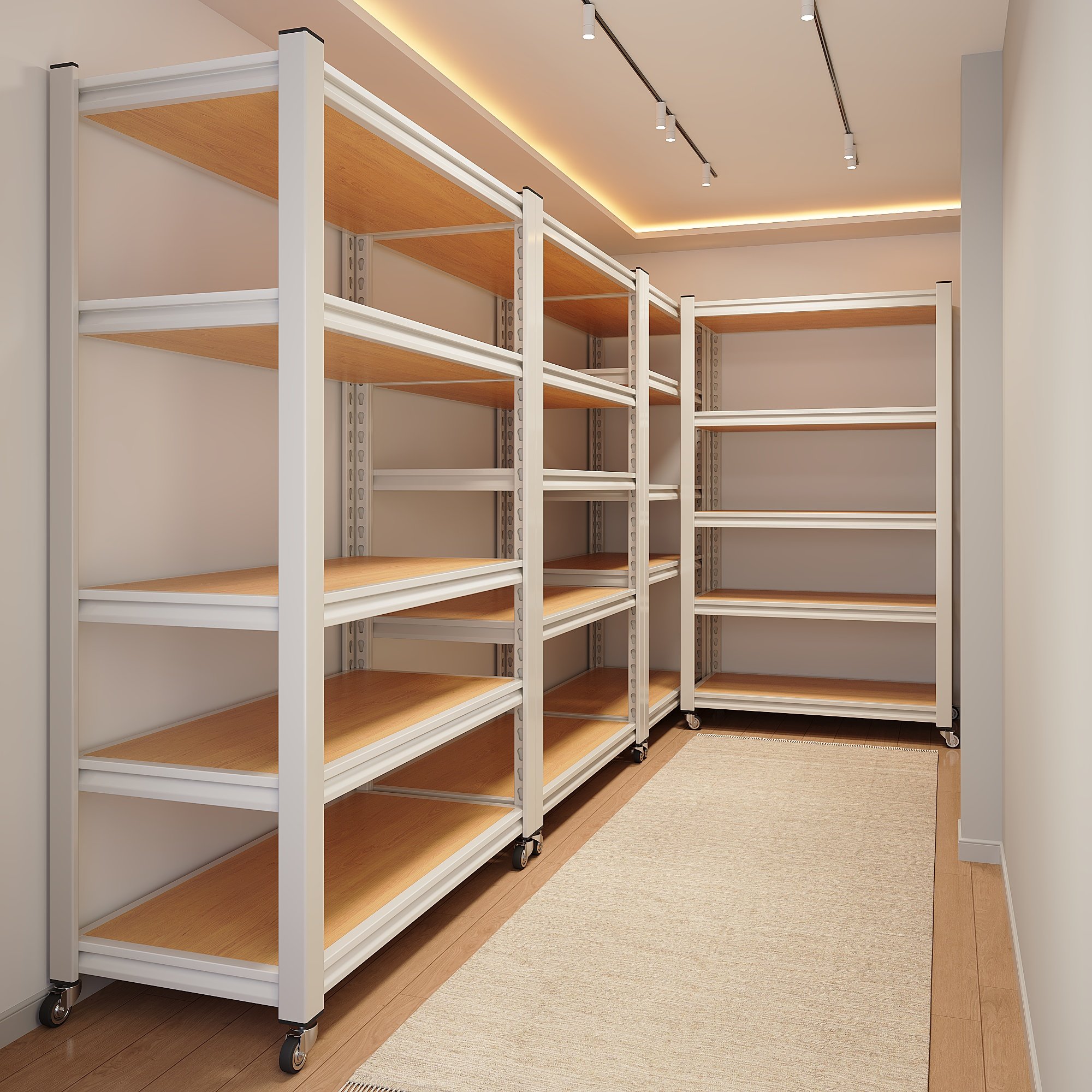 钢骨白色货架置物架落地多层收纳架带轮可移动储物间物品摆放架子,住宅家具,搁板/置物架/家用陈列架,淘宝优惠券,粉丝福利购,淘宝优惠卷