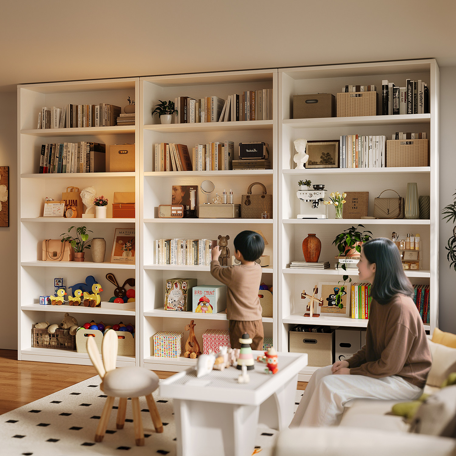 实木书柜家庭阅读区书架落地置物架客厅靠墙一体儿童玩具收纳架,住宅家具,书架,淘宝优惠券,粉丝福利购,淘宝优惠卷