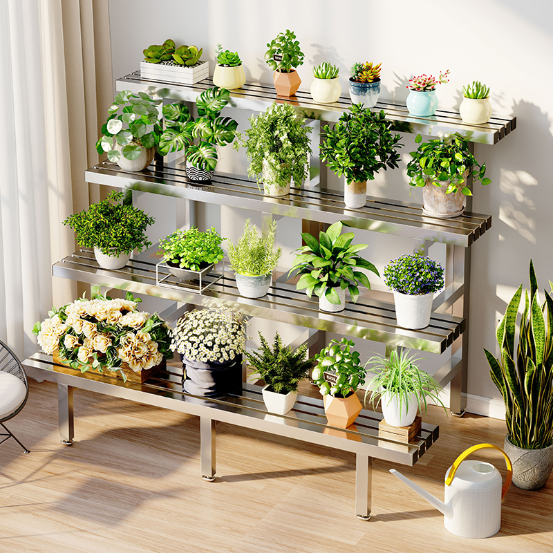 不锈钢花架阳台置物架阶梯式多层多肉花架子客厅落地式户外花盆架