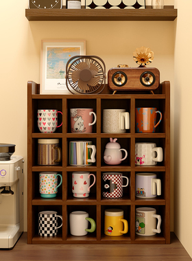 实木杯架复古茶具茶杯展示架杯子收纳置物架水杯咖啡杯十二宫格柜