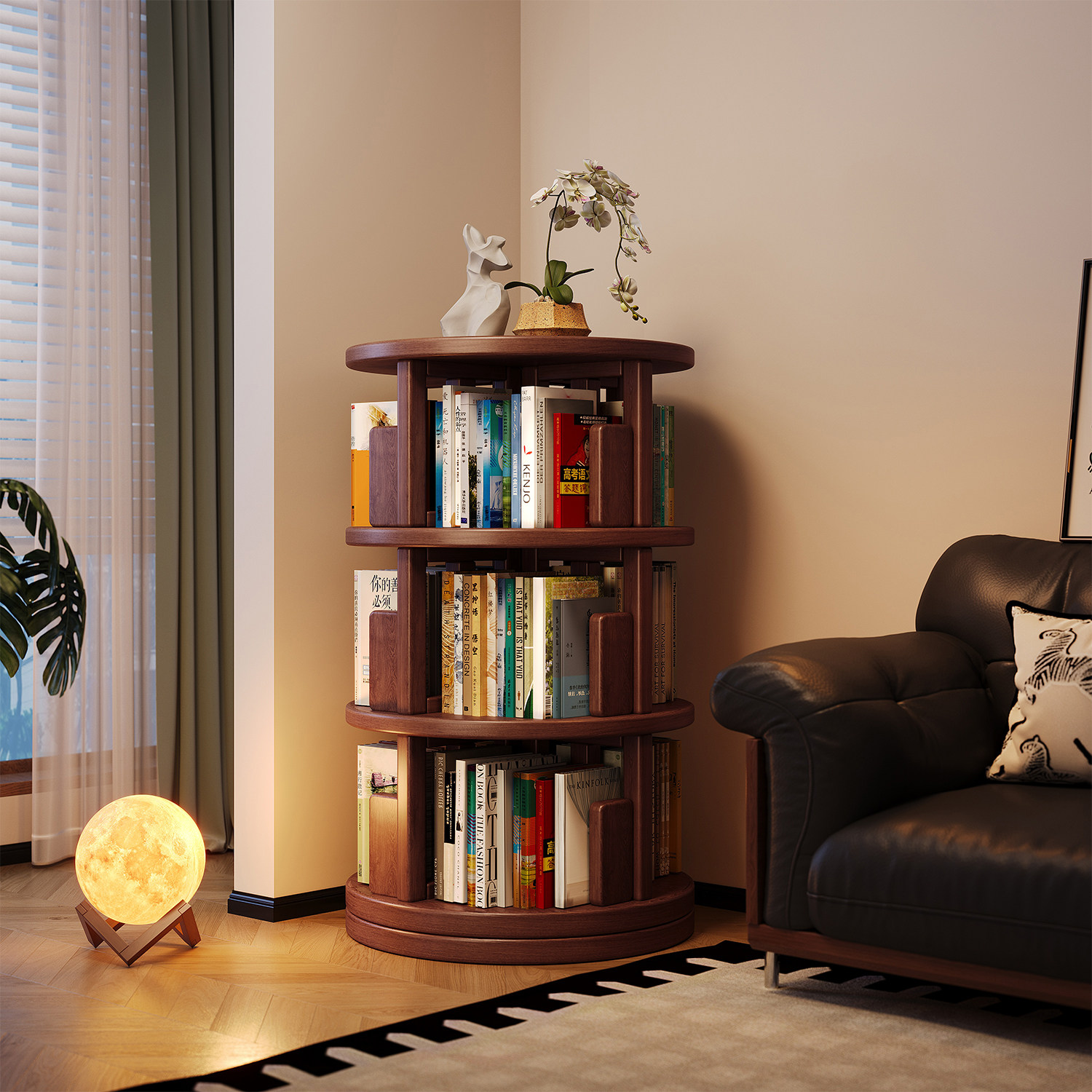 客厅小书架实木旋转书柜落地转角沙发边置物架多层移动收纳储物架,住宅家具,书架,淘宝优惠券,粉丝福利购,淘宝优惠卷
