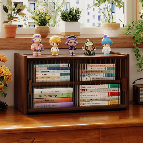 全实木加厚胡桃木色防尘桌面书柜