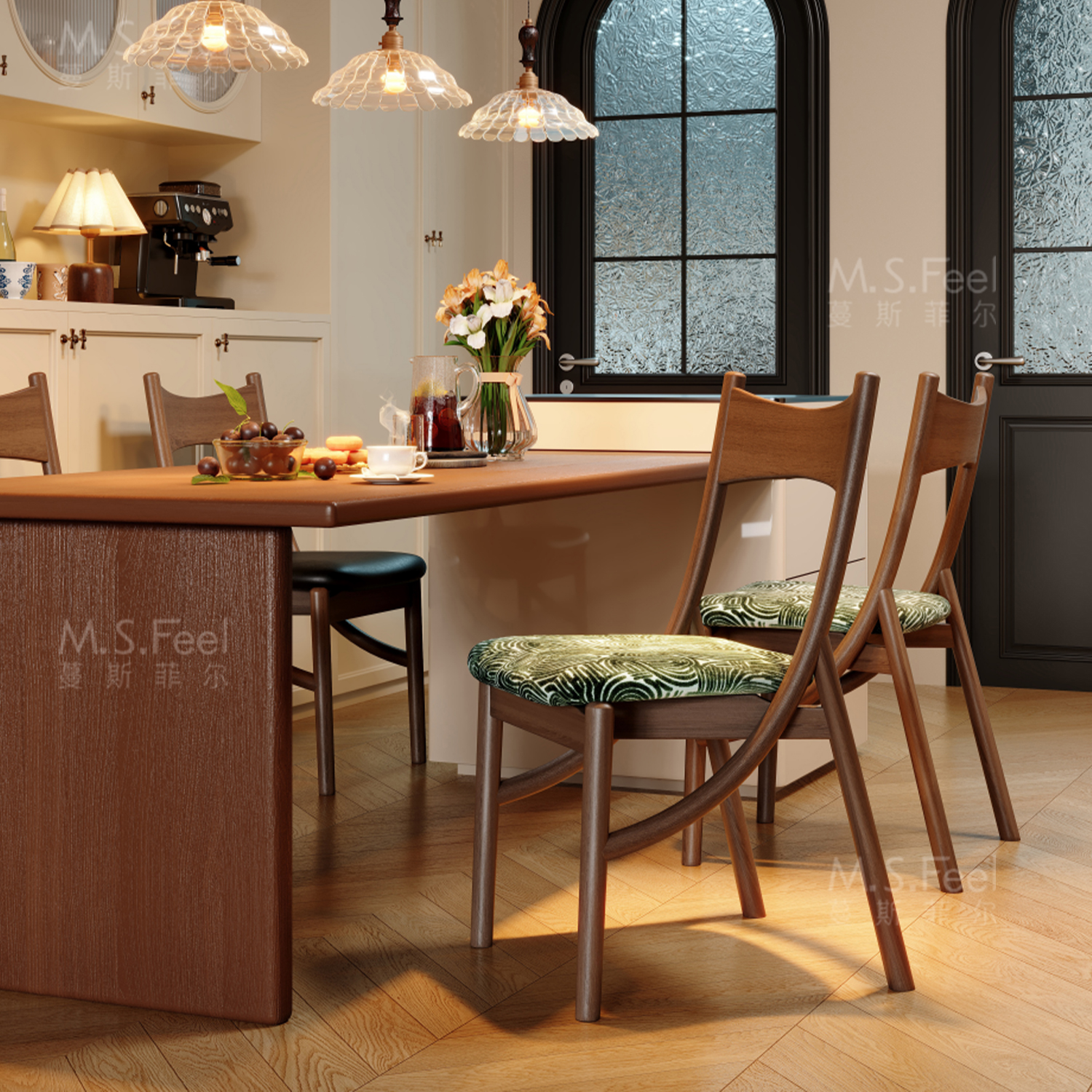 实木餐椅猫耳椅法式复古餐桌椅设计师款椅子梳妆凳中古靠背椅凳子